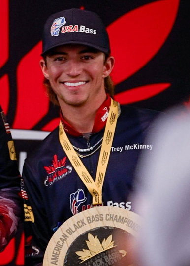 Trey McKinney wearing a 1st Place medal at the Pan American Games.